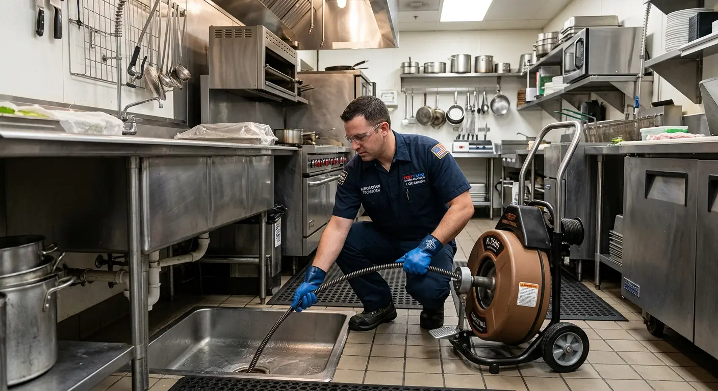 Commercial drain cleaning service in a restaurant kitchen in South Lebanon