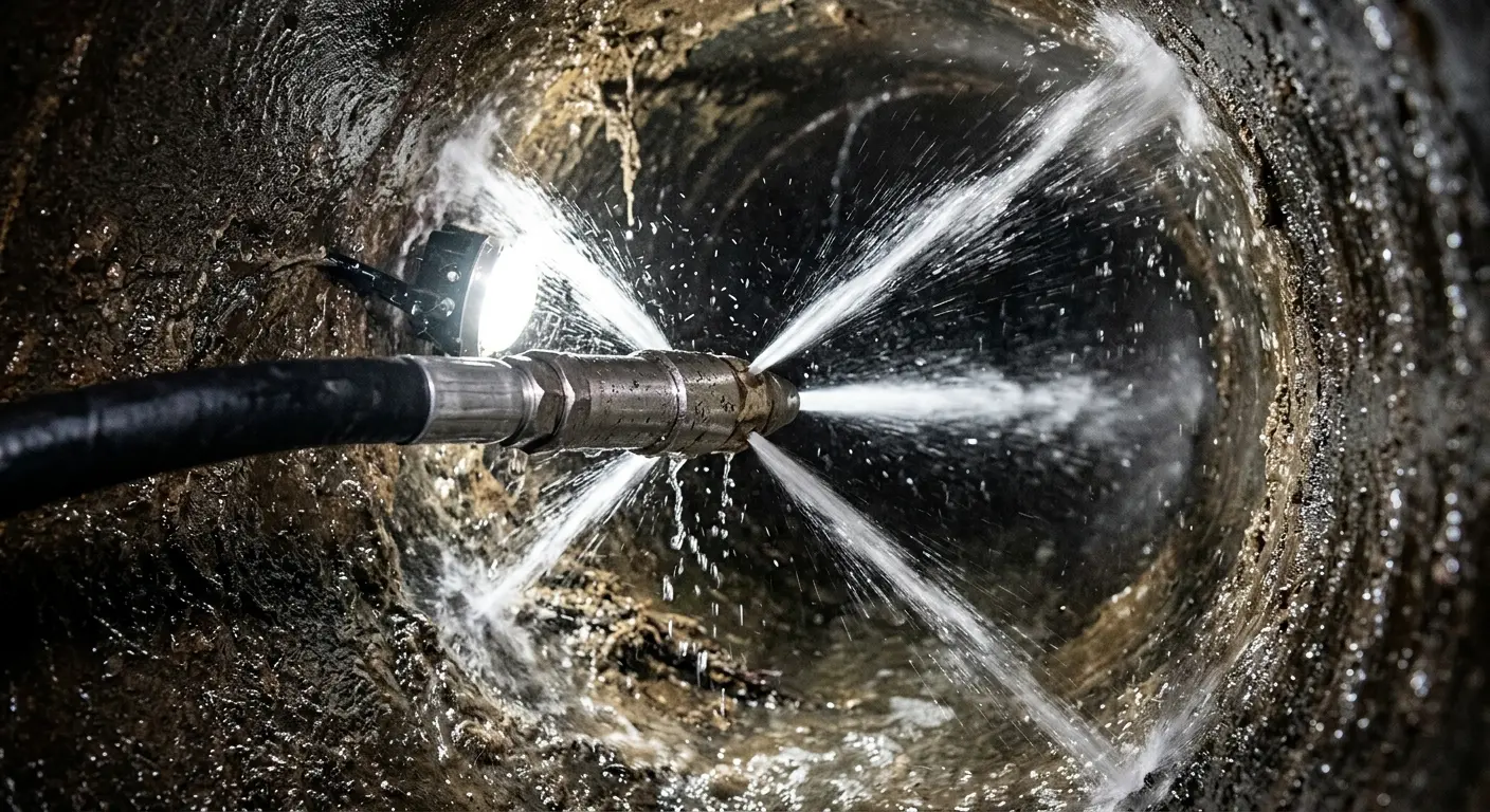 High-pressure hydro jetting nozzle cleaning sewer pipe for Trenchless Sewer Repair in South Lebanon